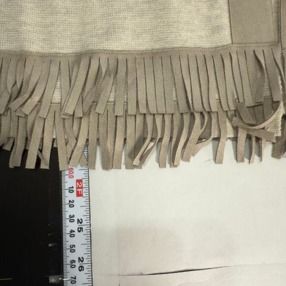 Chicos M Womens Fringe Hem Cardigan Style Top Cardigan Suede Trim Beige - Picture 8 of 12